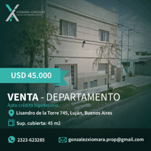 SE VENDE DEPARTAMENTO DE 2 AMBIENTES