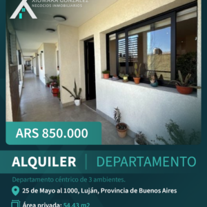 DEPARTAMENTO CÉNTRICO DE 3 AMBIENTES EN ALQUILER